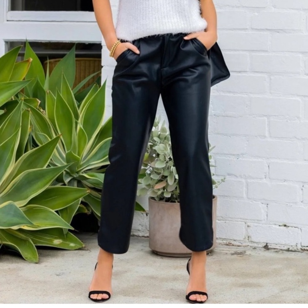 NWOT BISHOP & YOUNG ANTHROPOLOGIE Women's BROWN Faux Leather Tapered Pants
